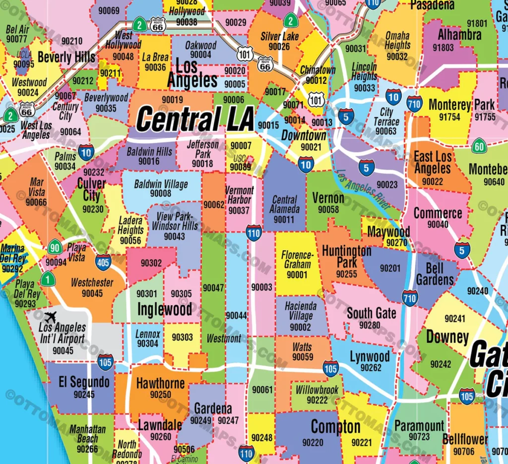Los Angeles California Zip Code Map